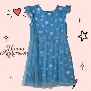 Hanna Andersson Girls Blue Daisy Dress Size 4 Flutter Sleeves Tulle Skirt